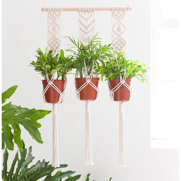 Macrame Triple Hanging Planter Wall Home Decor 30” - Picture 4 of 7